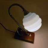 Lampe Art Déco, saturne & opaline bleue 1930'