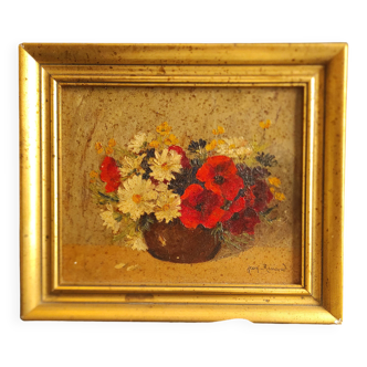 Vintage French oil painting of flowers, signed Jean Renaud
