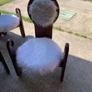 Set of 4 vintage dining chairs in brown pine and white fur by Szedleczky (1970s)