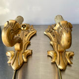Pair of vintage gilded wood electric wall sconces