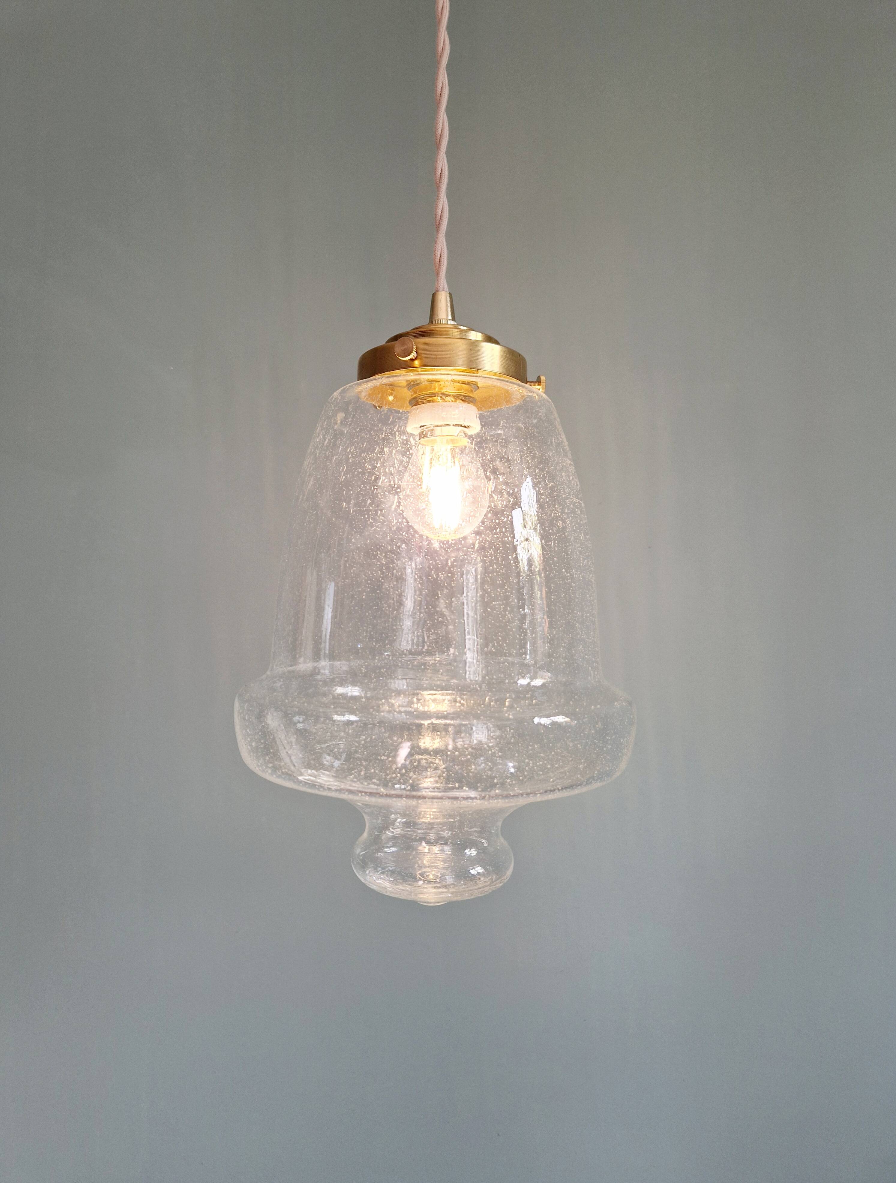 Vintage pendant light in transparent bubbled glass, 70s