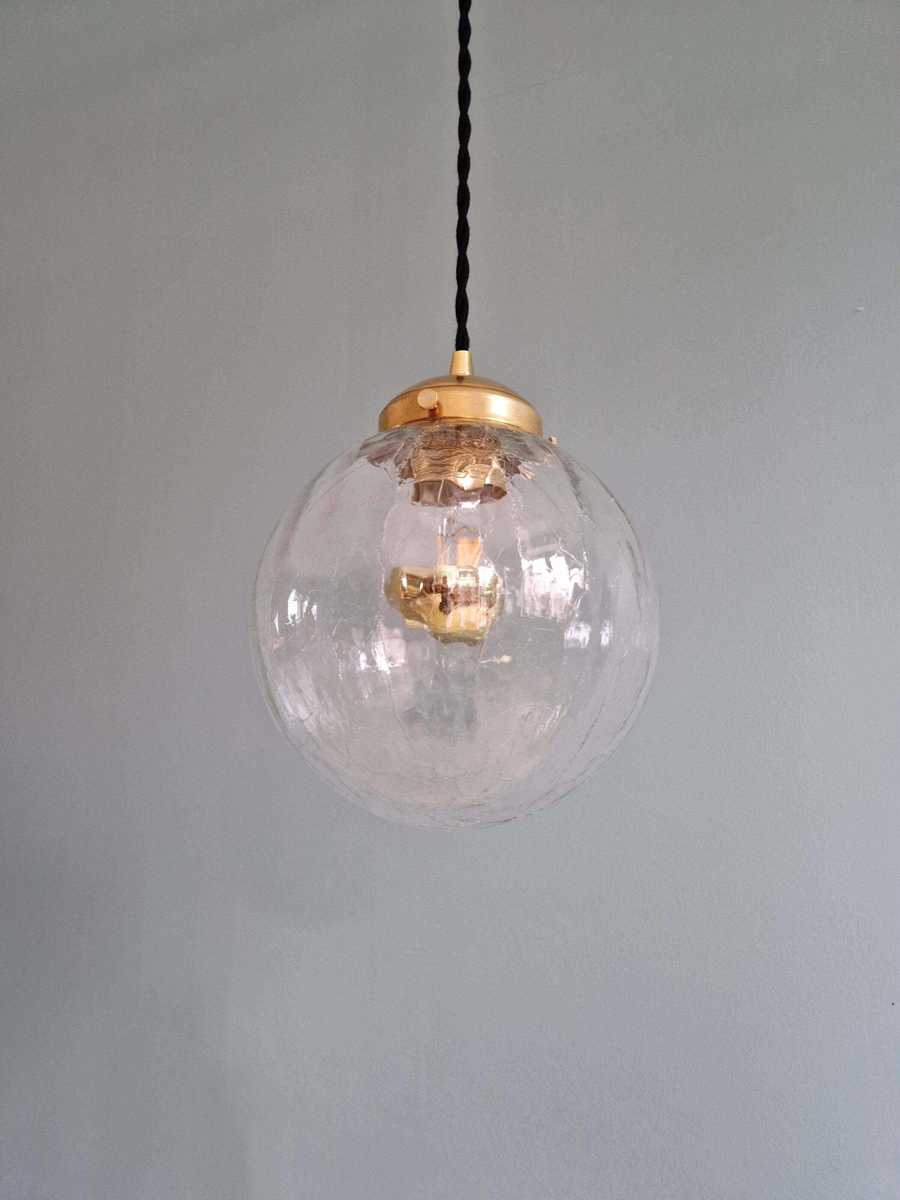 Vintage transparent cracked glass pendant, 1970s.