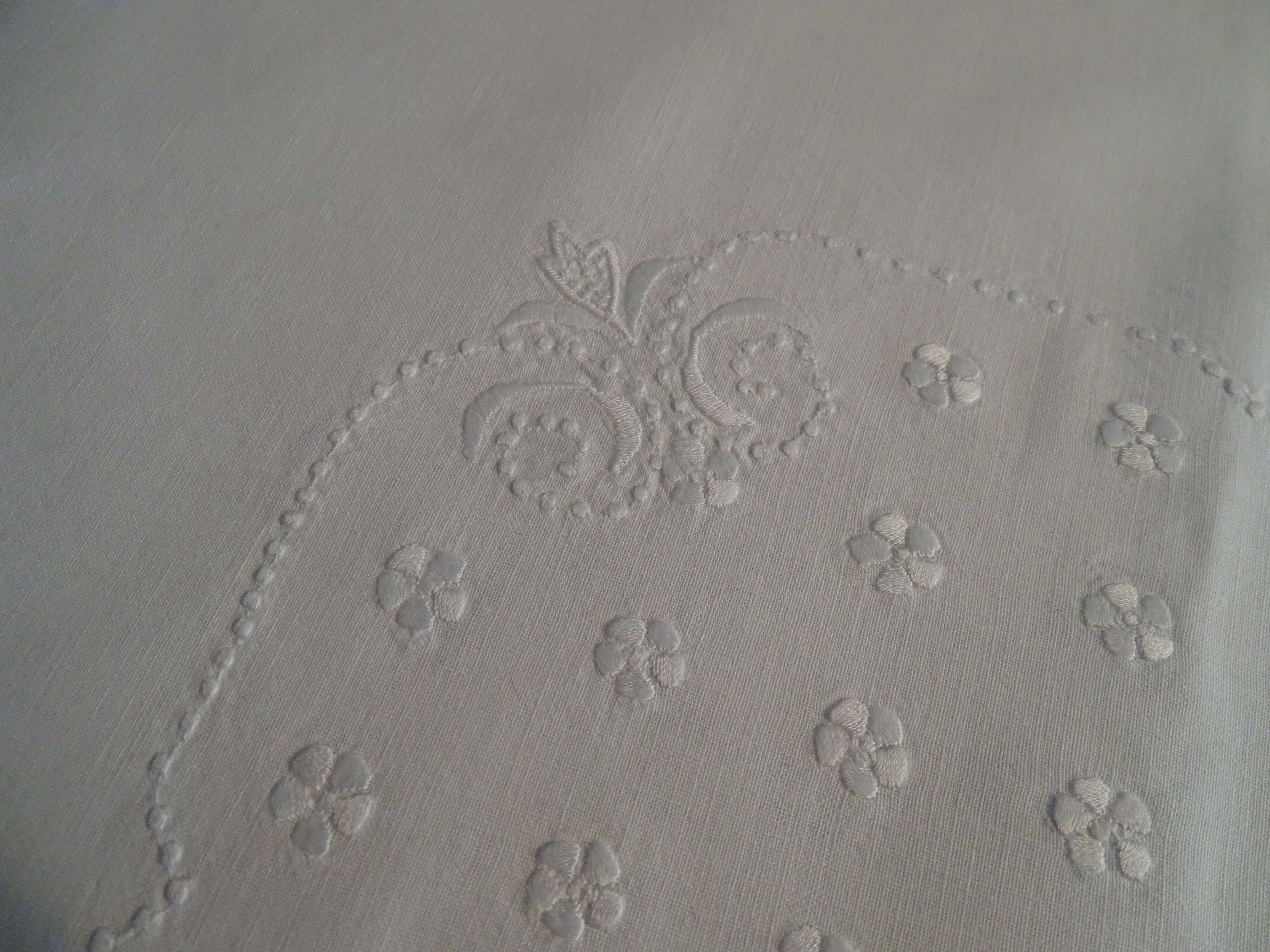 2 antique pillowcases embroidered with monograms GS cotton 78 cm x 75 cm