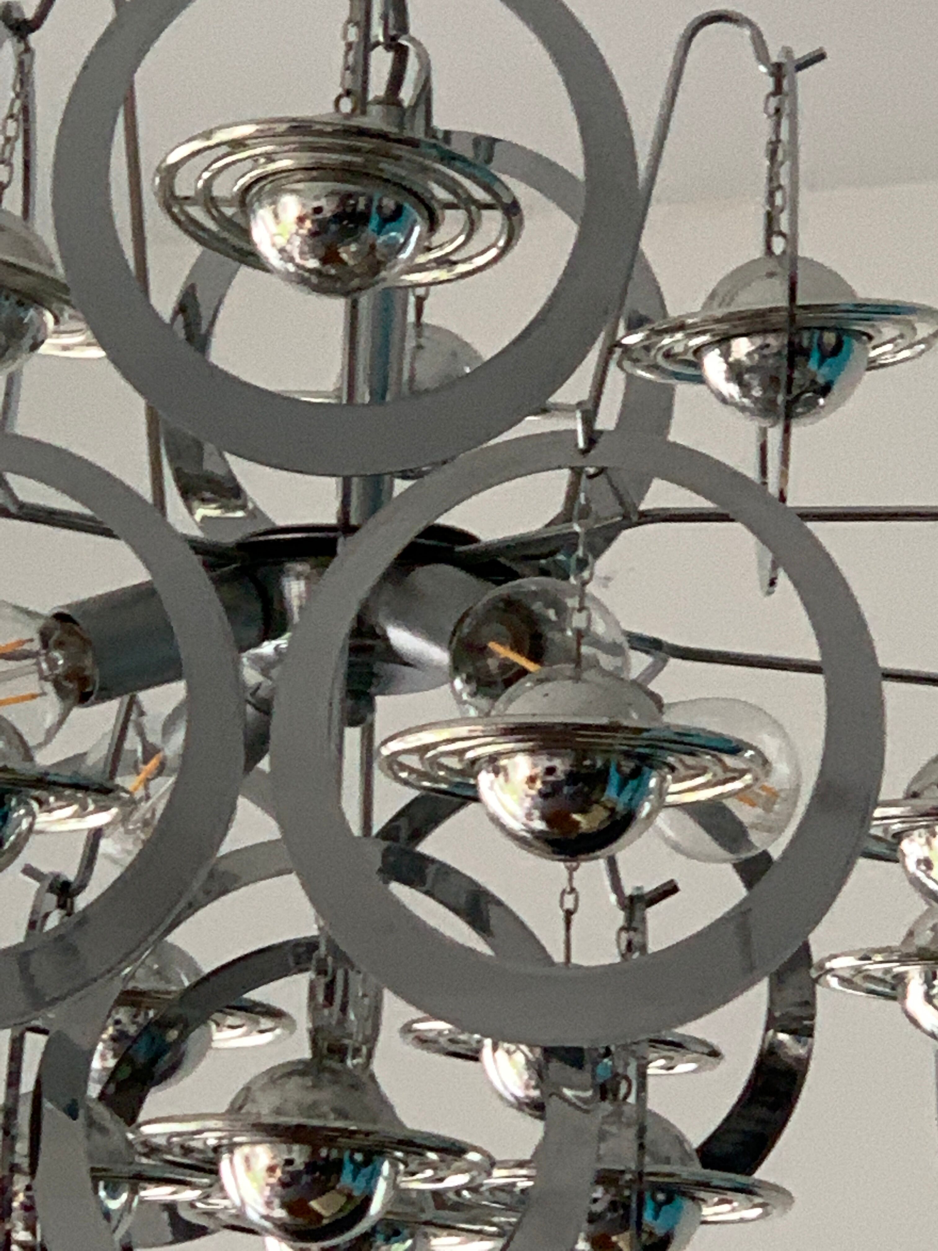 Italian design pendant lamp or chandelier, 16 planets Saturn, space age, 1970