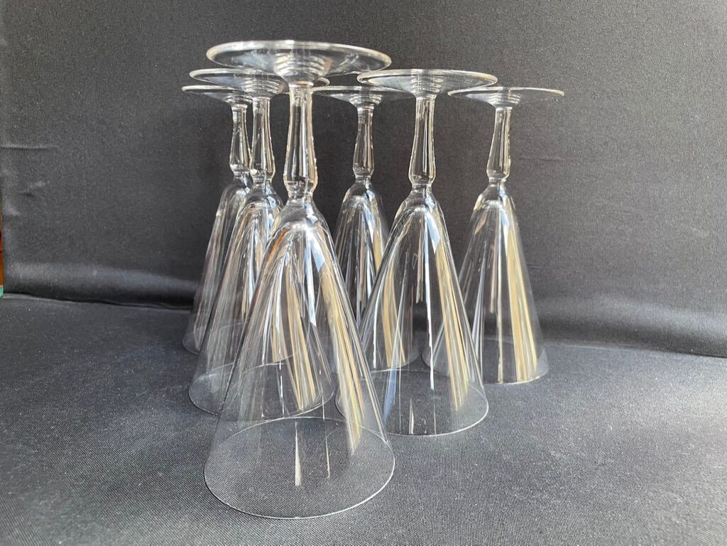 Conical foot glasses (6) - art nouveau - plain light blown crystal