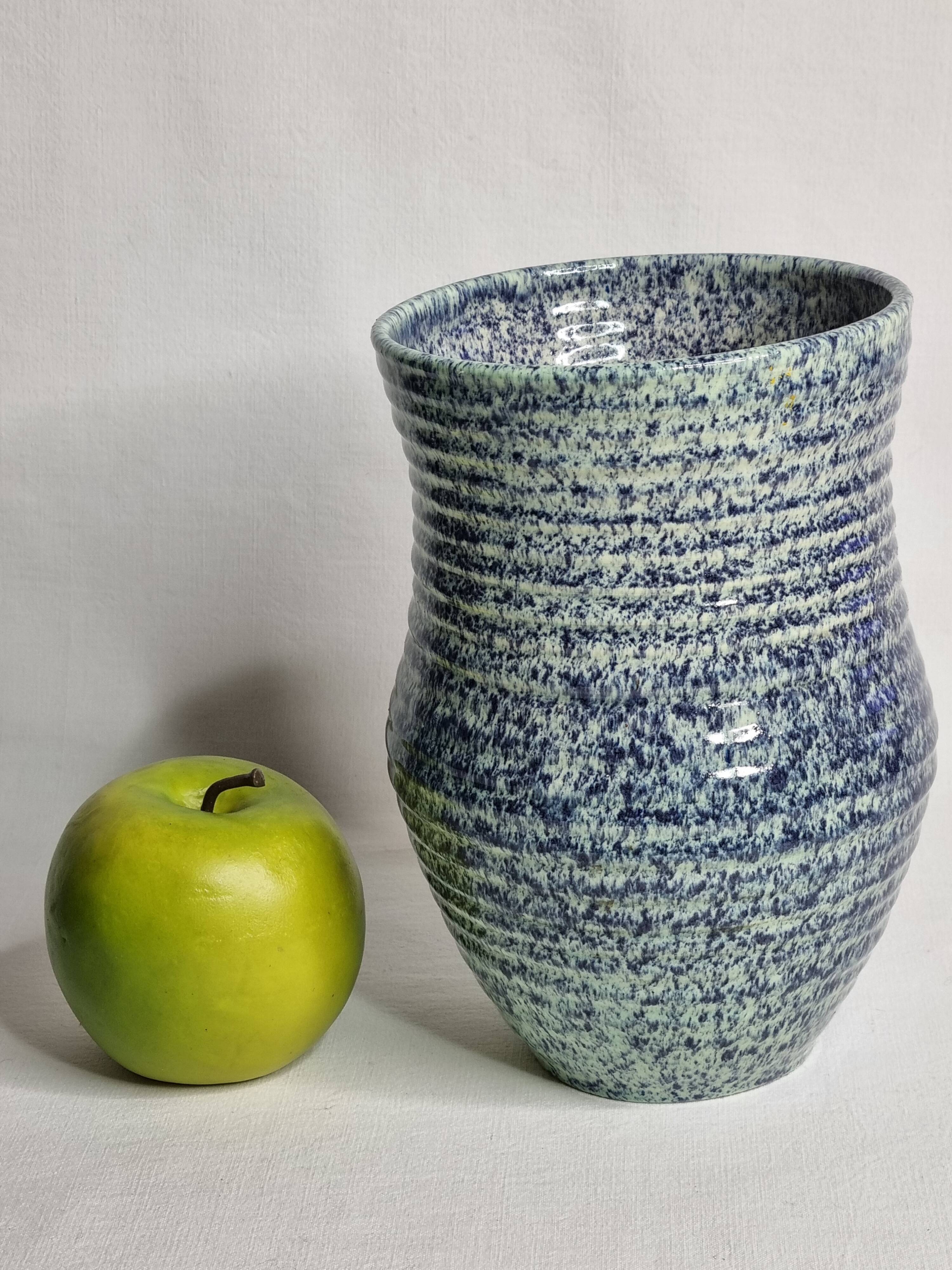 Speckled blue glazed stoneware vase – signed Accolay – 20 cm