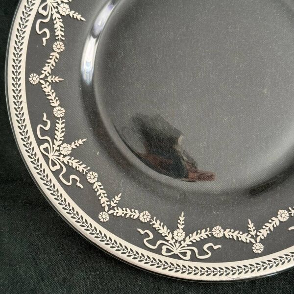 Assiette à Dessert en Verre Vintage Rubans/Nœuds et Guirlandes Argenté