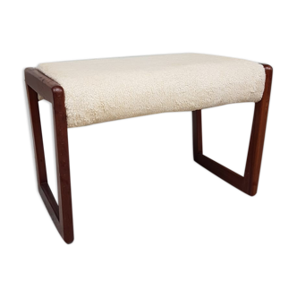 Teak reupholstered wool foot stool