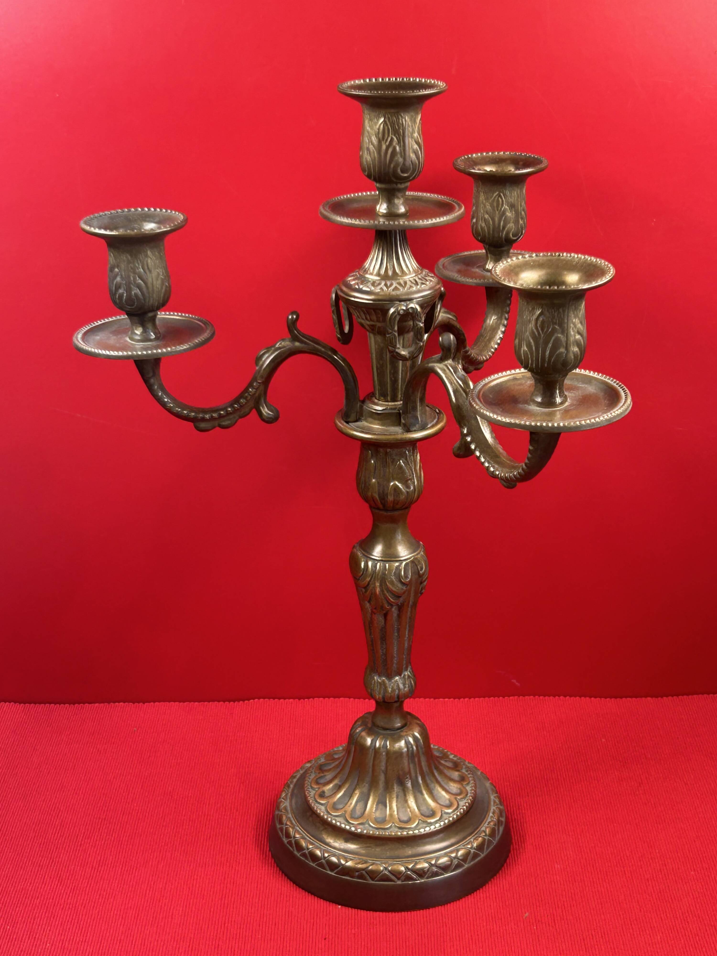Bronze Candelabrum Chandelier 3 Branches, 4 Lights Louis XVI Style - 40cm
