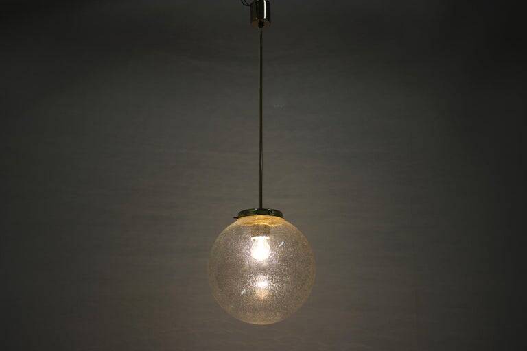 Design Midcentury Brass and bubble glass Pendant, 1980s