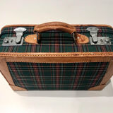 Valise en cuir et tissu écossais