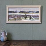 Mid-Century Modern Swedish "Planes" Vintage Expressive Landscape Oil Painting, Framed