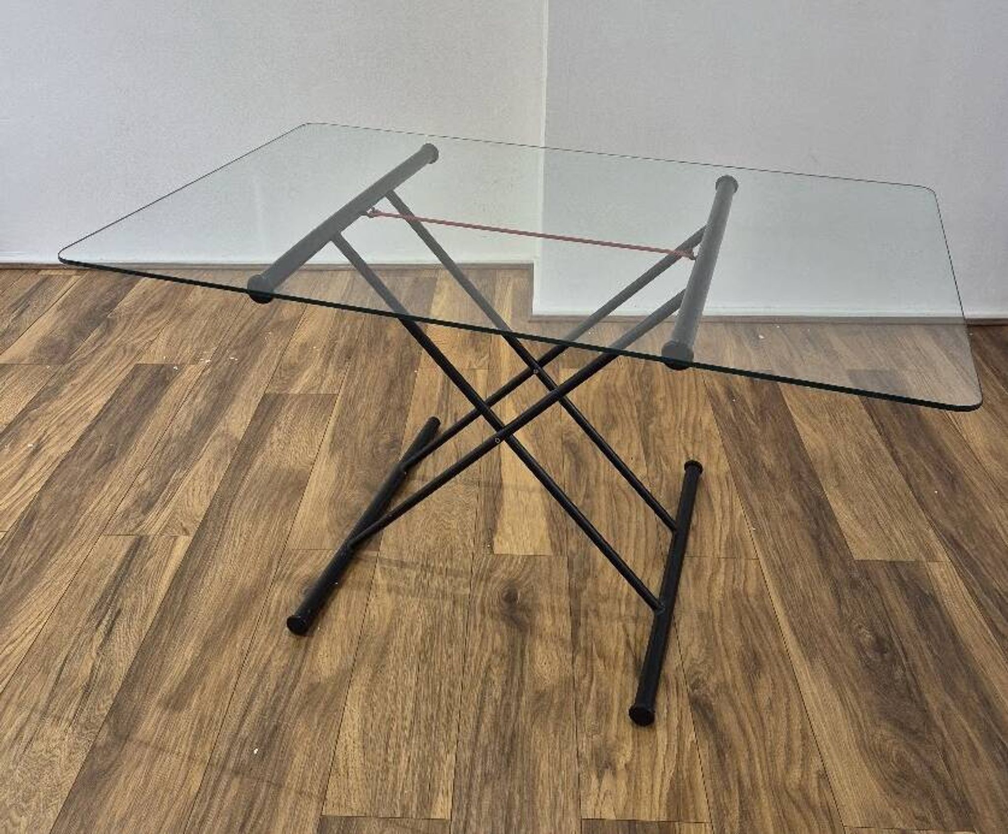 Italian desk dining coffee table Glass top metal legs adjustable height