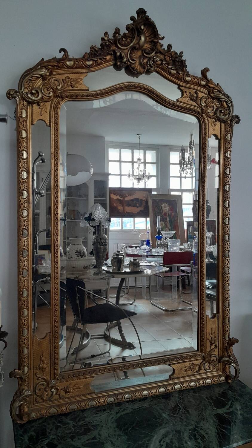 Grand miroir à parcloses biseauté xixème