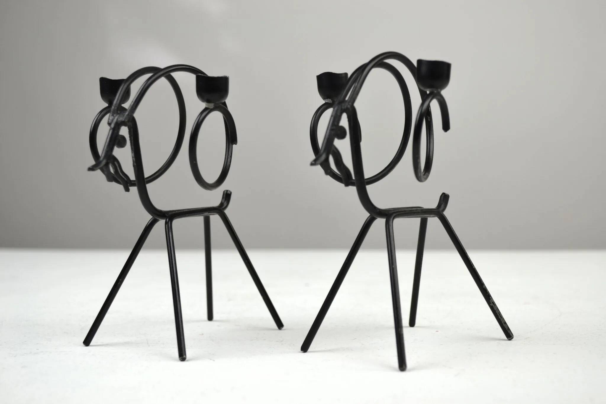 Pair of Black Metal Goat Candleholders — Gunnar Ander for Ystad-Metall, Sweden, 1960s
