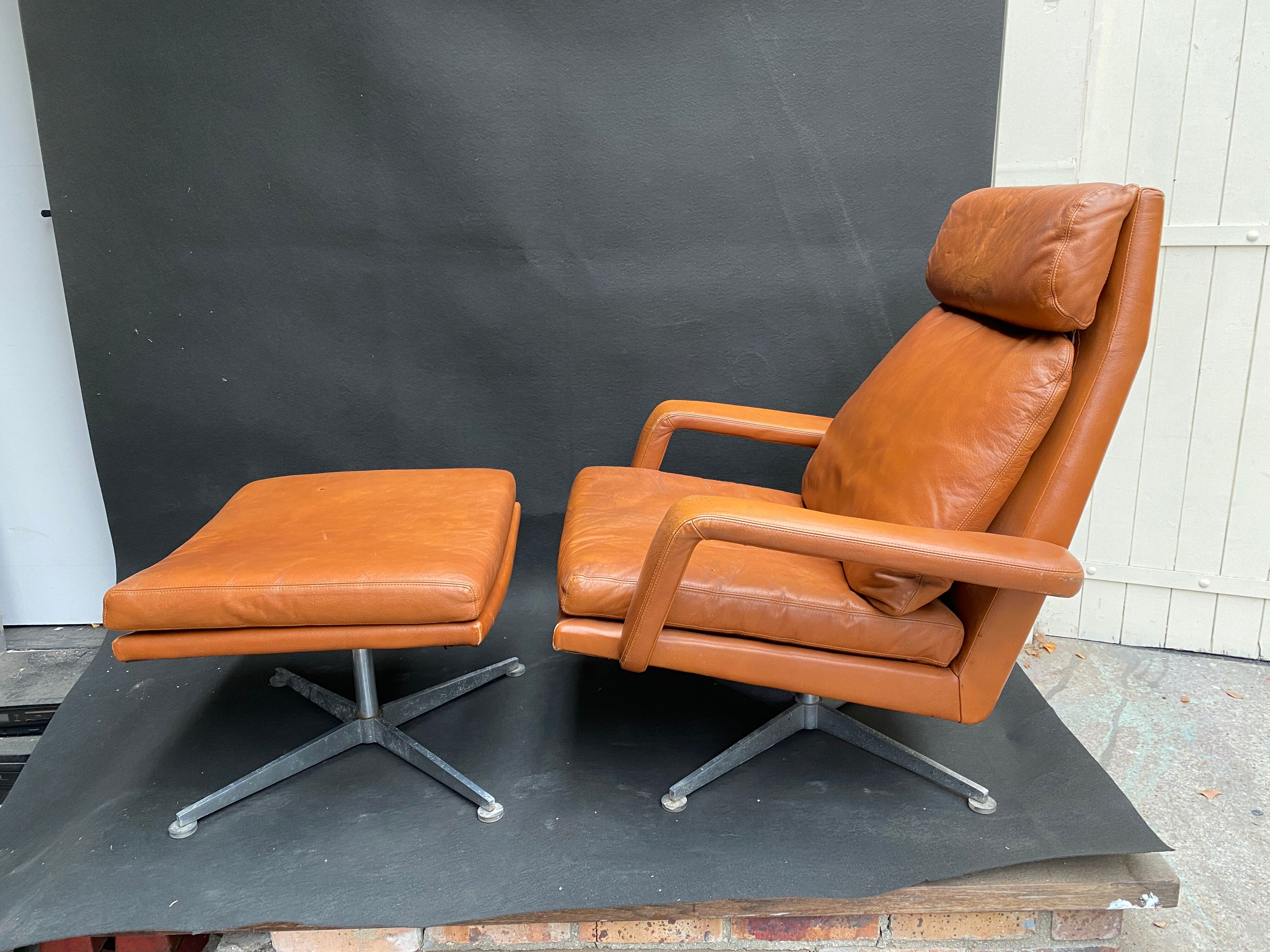 Lounge chair and ottoman leather cognac
