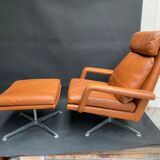 Lounge chair and ottoman leather cognac