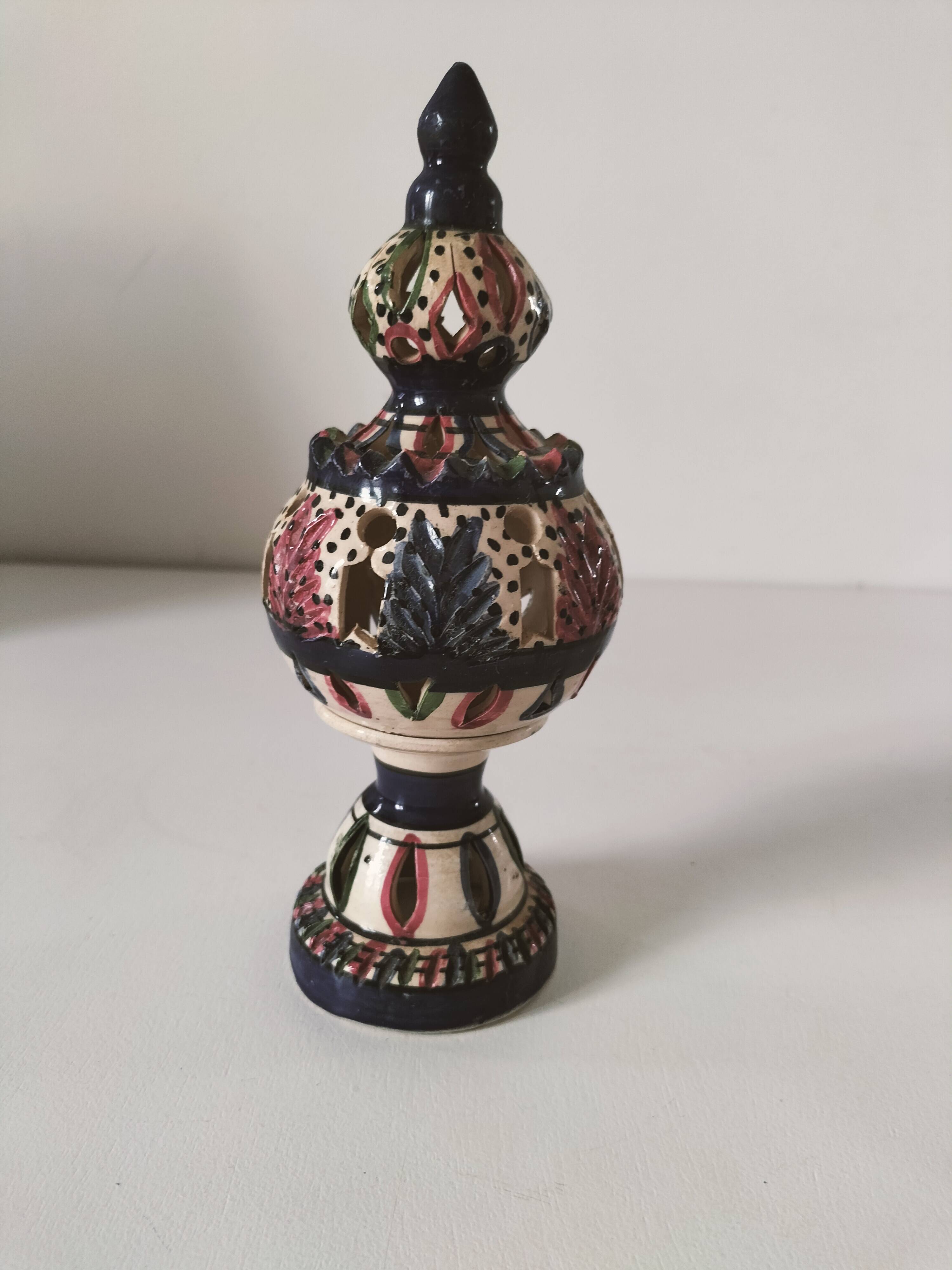 Openwork glazed ceramic candlestick-lantern – Tunisia, 1960s–1980s