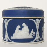 Pair of Wedgwood biscuit boxes with relief decoration of antique scenes