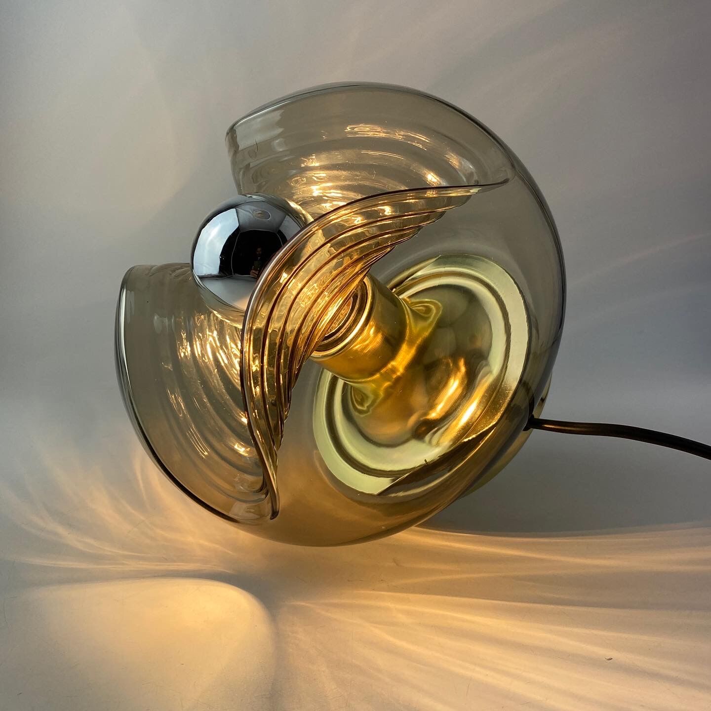 Smoked Glass & Gold Chromed table lamp futura by Peill and Putzler 1970