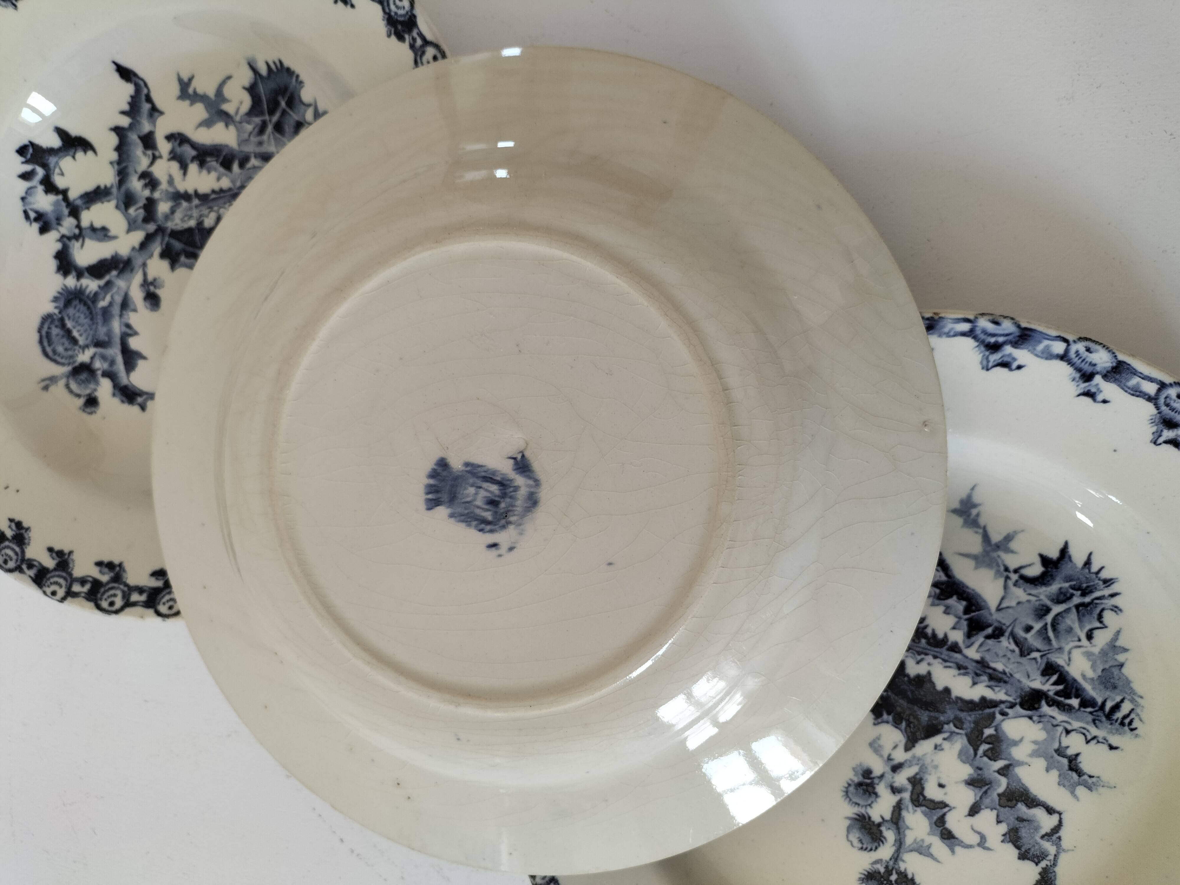 Trio of Gien soup plates – Chardon model in navy blue