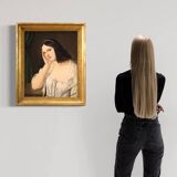 Tableau ancien représentant une jeune femme du 19ème siècle