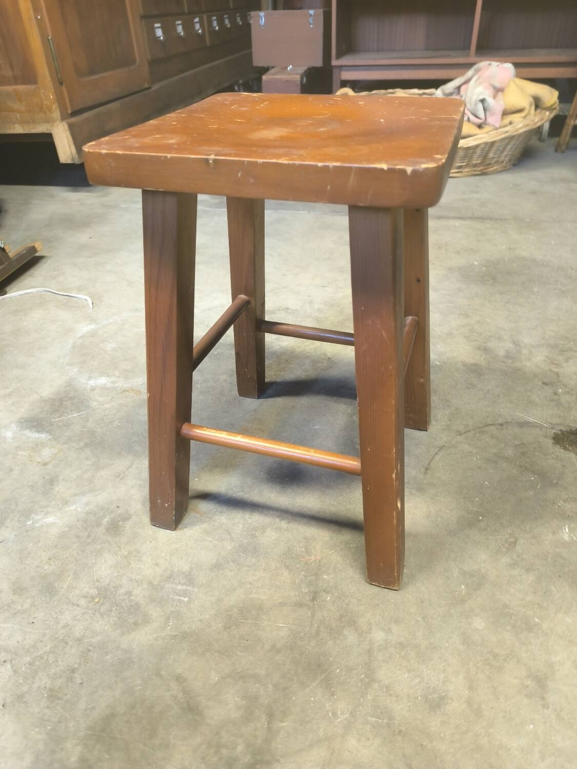 Vintage farmhouse stool in rustic fir