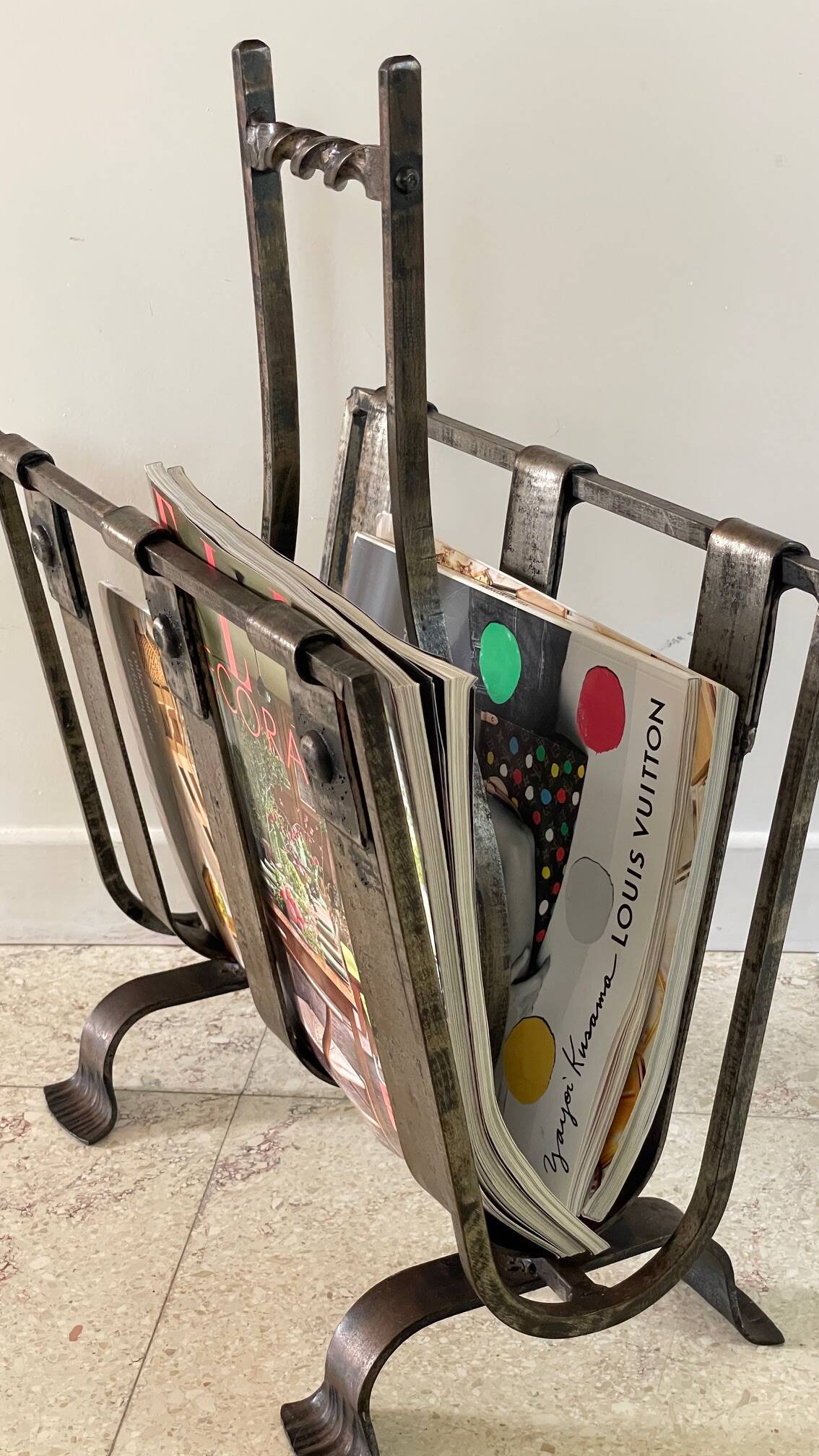 Vintage Brutalist Steel Magazine Rack
