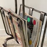 Vintage Brutalist Steel Magazine Rack