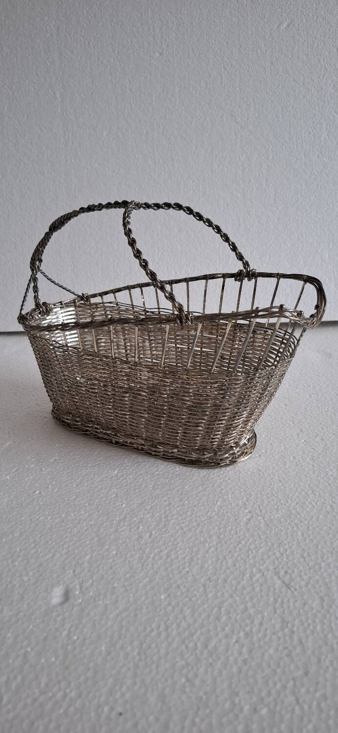 Silver metal basket and bottle holder