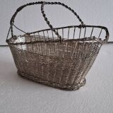 Silver metal basket and bottle holder