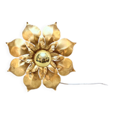 1970s 1980s Hollywood Regency Masca Gold Leaf Metal Flower Wall Sconce