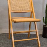 Folding wooden and cane chair