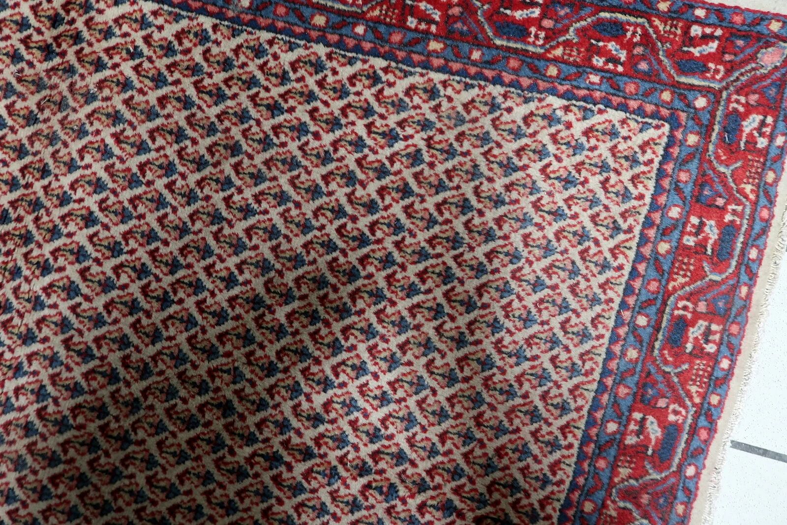 1950s Handmade Indian Wool Rug, Ivory and Red, 3 × 5 ft - 1C1291
