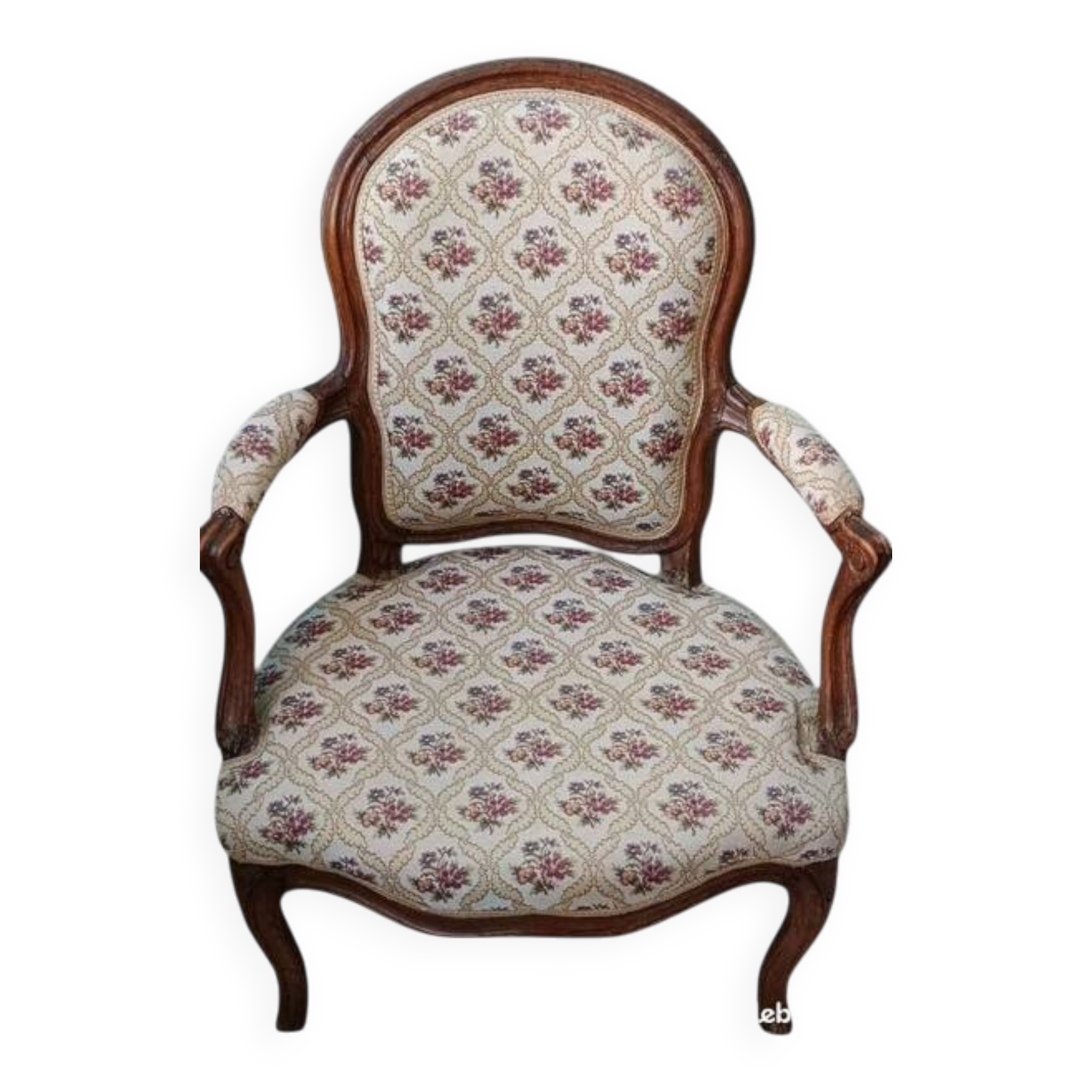 Louis XV cabriolet armchair upholstered in floral fabric