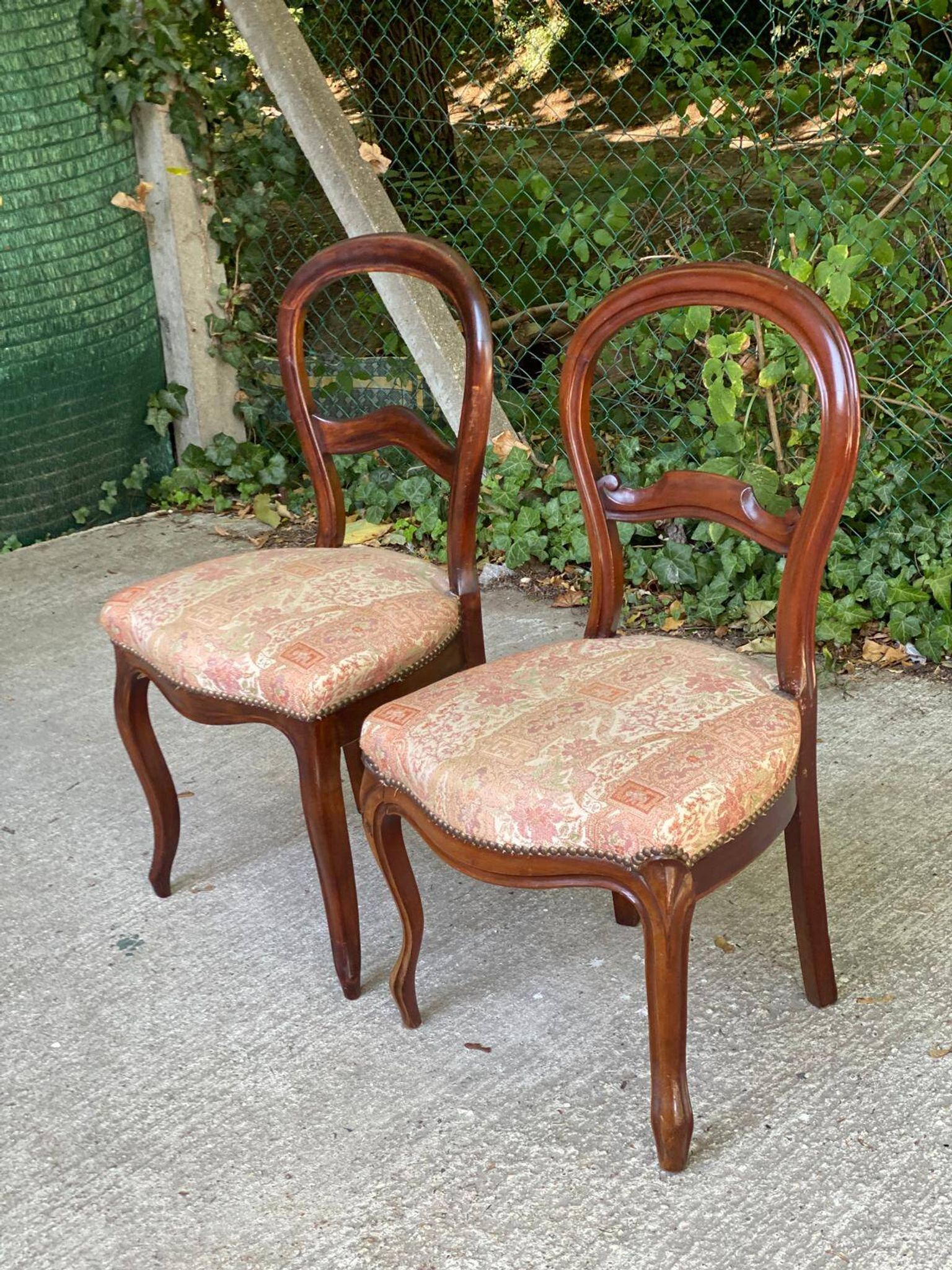 2 chaises louis Philippe bois massif courbé et tissu écru