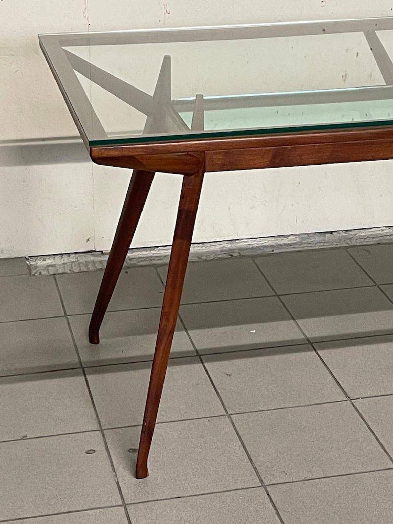1950s Italian Wooden Table with Double Glass Top