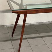 1950s Italian Wooden Table with Double Glass Top