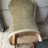 Green velvet toad armchair with vintage fringes