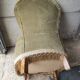 Green velvet toad armchair with vintage fringes