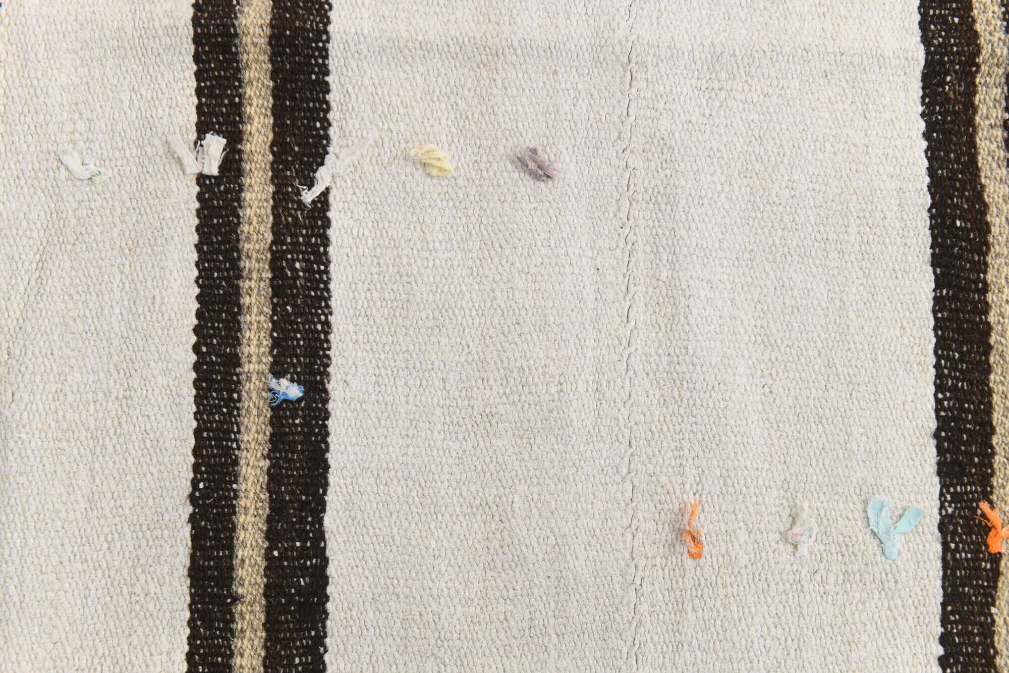 5x7 Turkish Hand-Woven Beige & Brown Striped Kilim Carpet, 144x202Cm