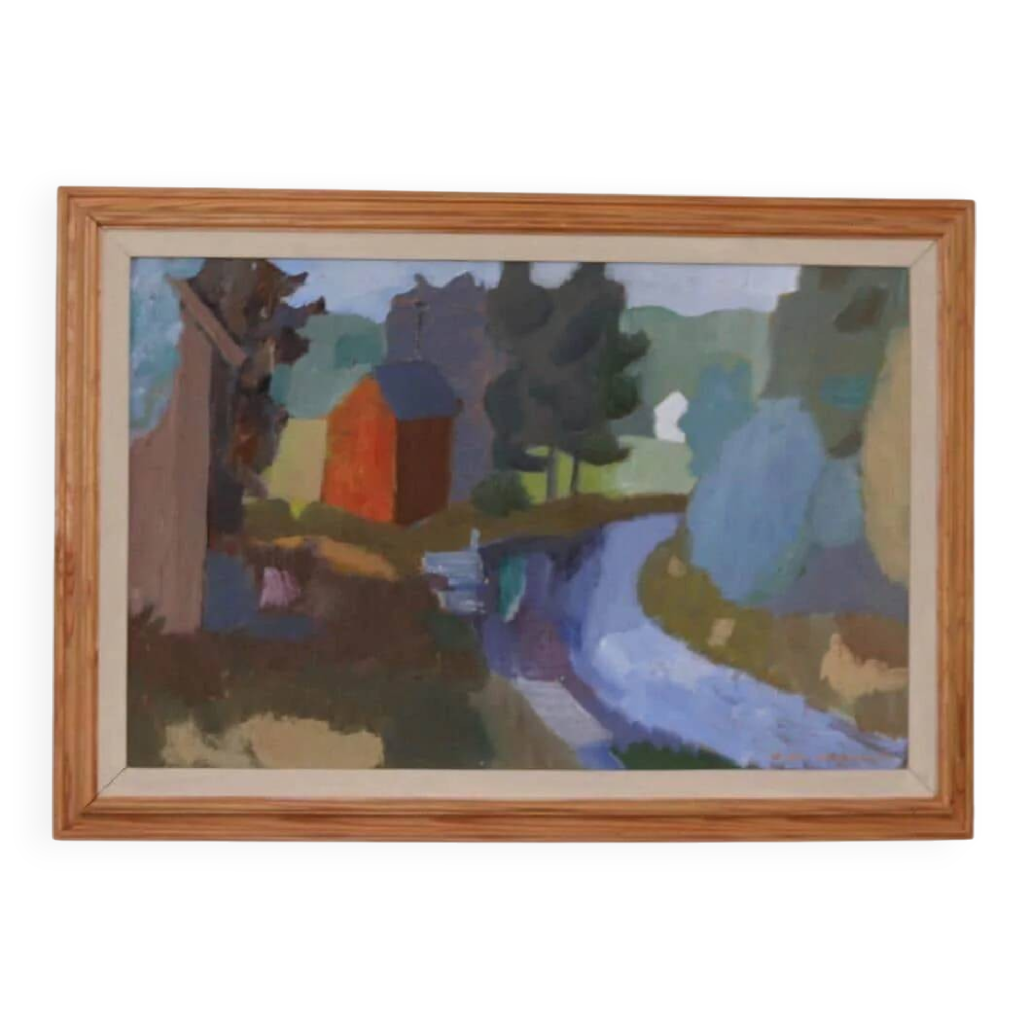 Original Swedish Oil on Panel – “House and Stream” by Pelle Nilsson, Dated