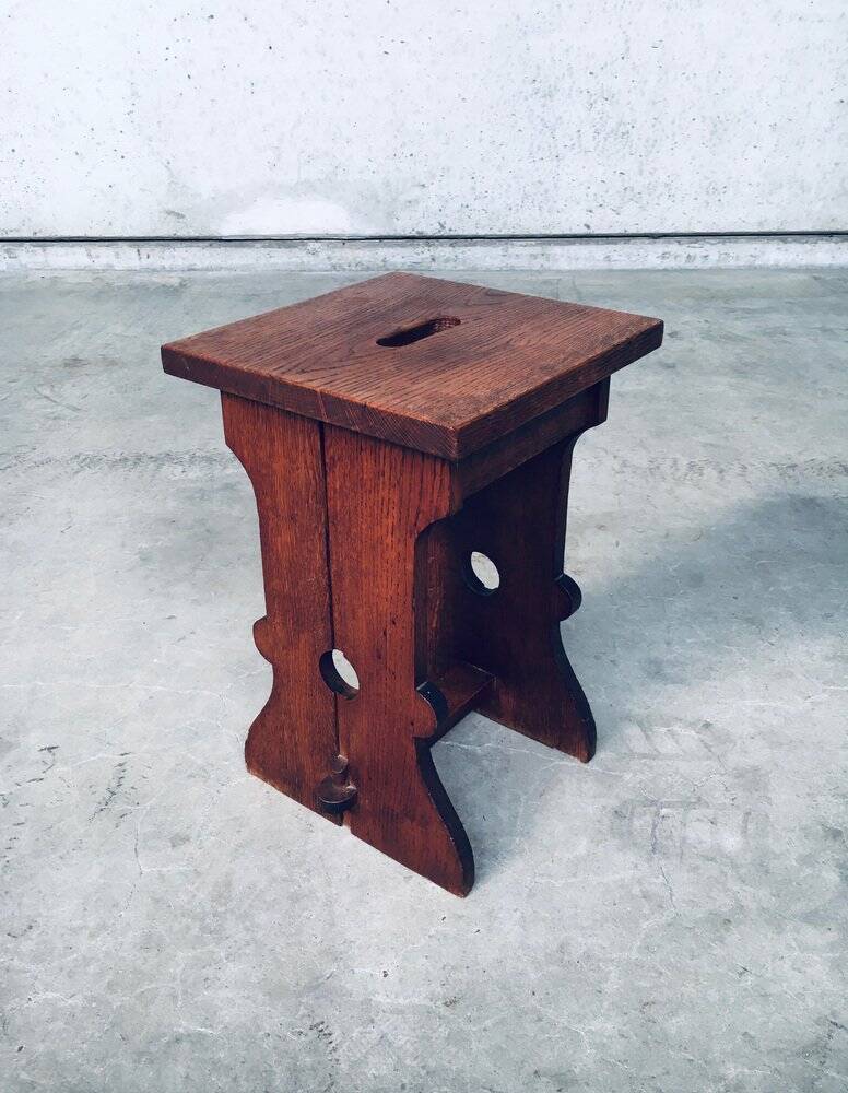 Amsterdam School Design Oak Handle Stool, Netherlands, 1920s