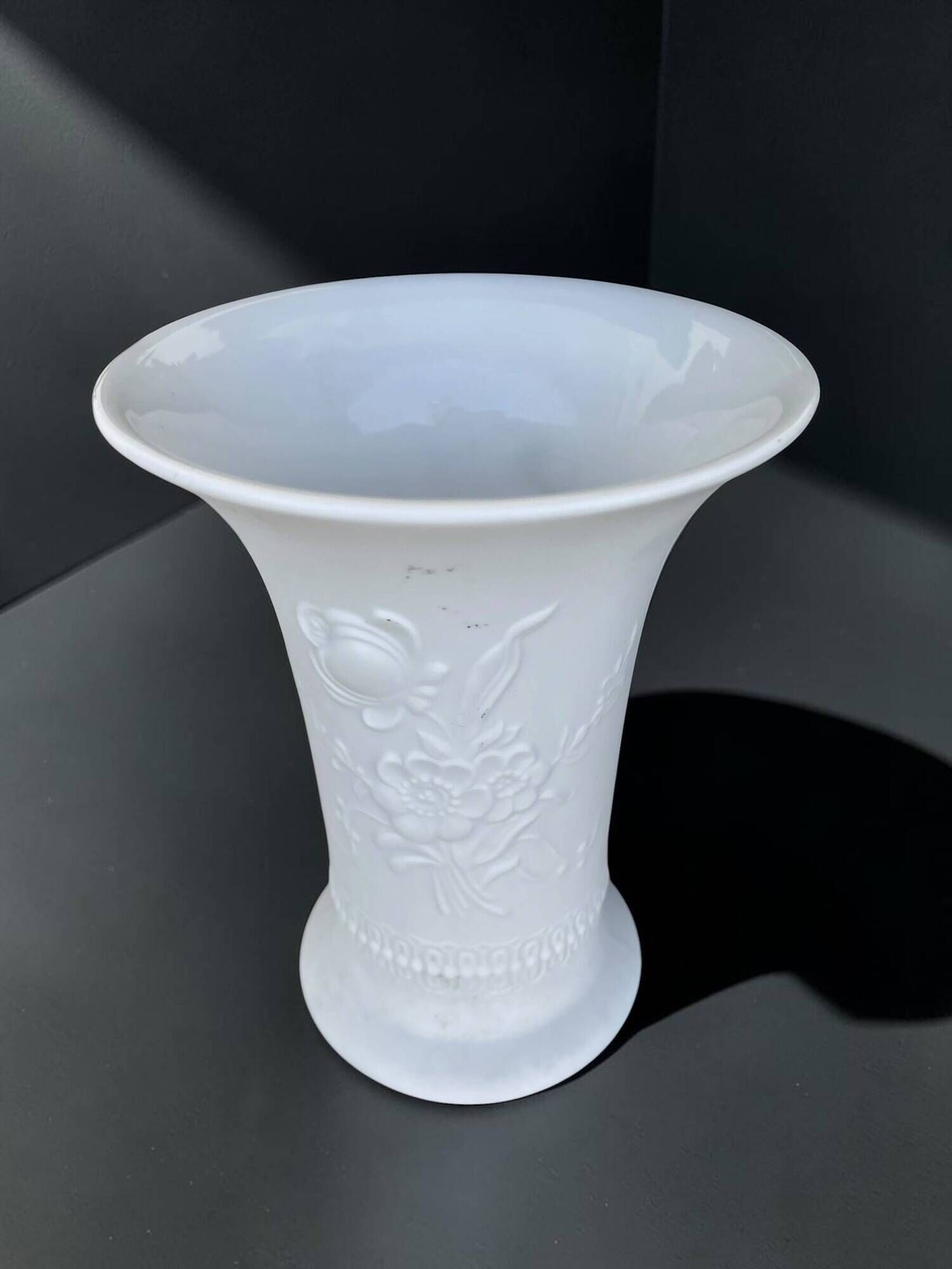 KAISER vase in biscuit porcelain with botanical relief, 1960s