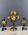 Set of three lamps in bronze and polychrome Murano glass, 20th century