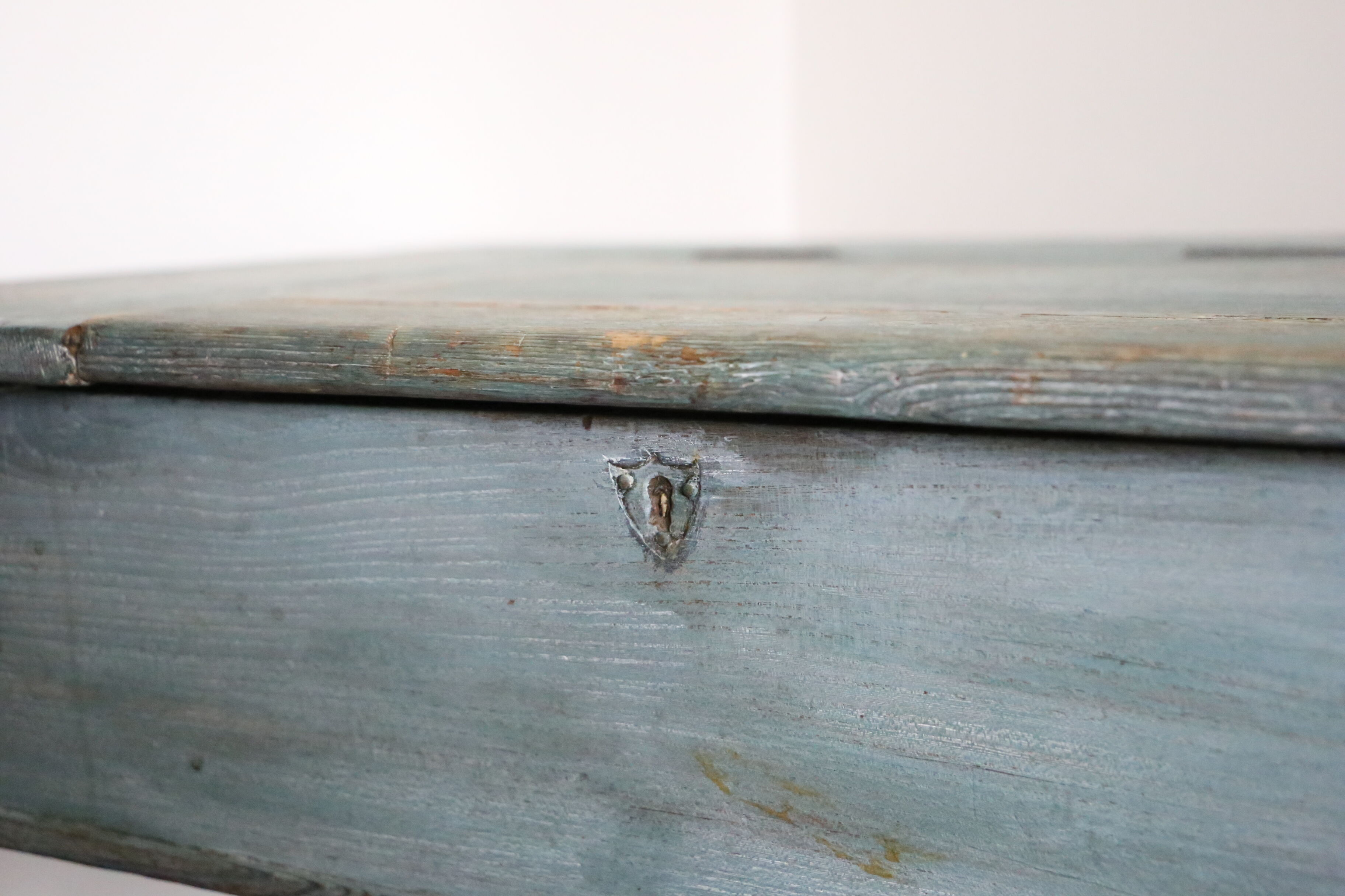 Old box desk, blue lasure