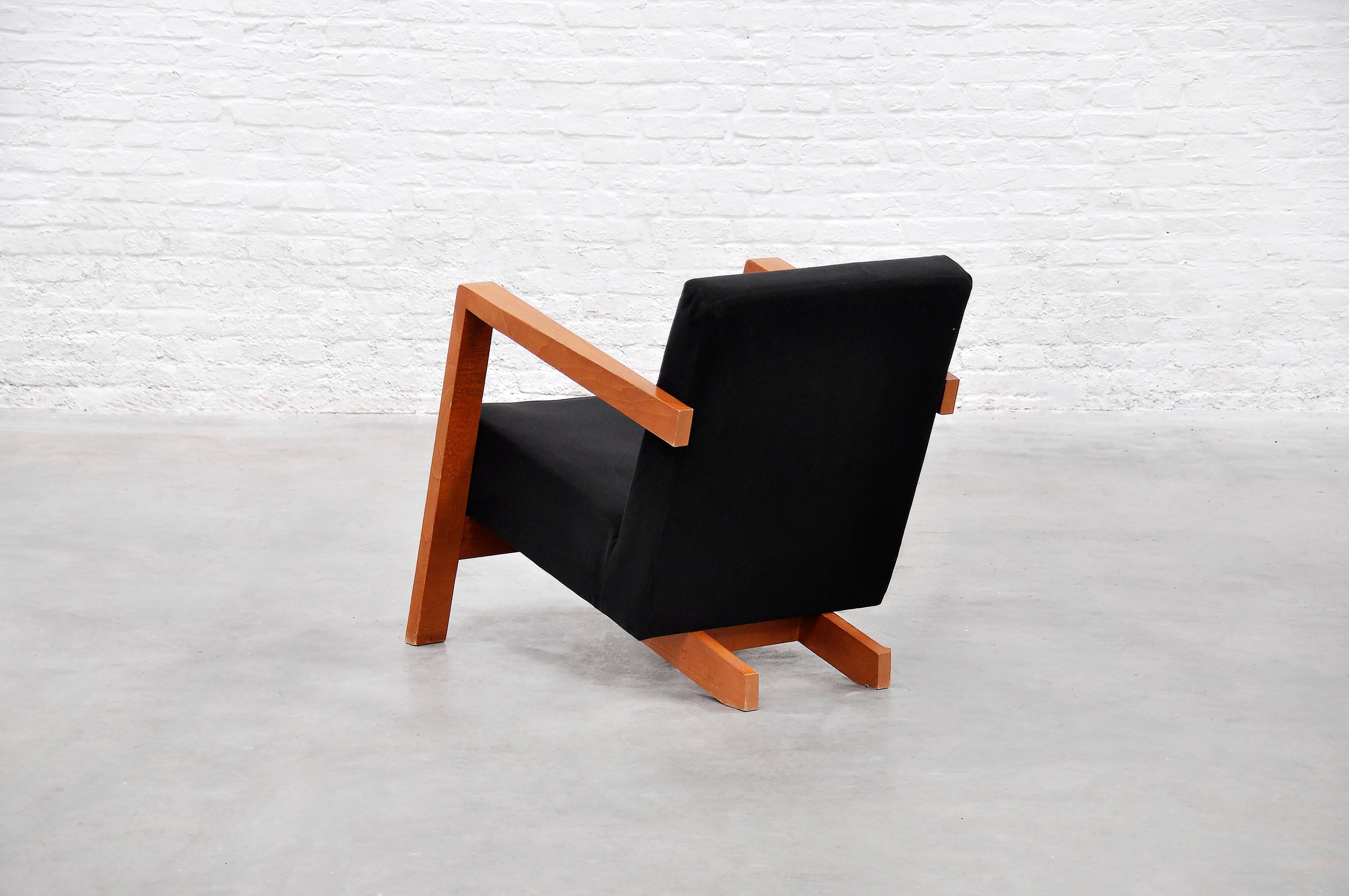 Dutch Modernist Low Profile Armchair from the 1950s in Black Upholstery