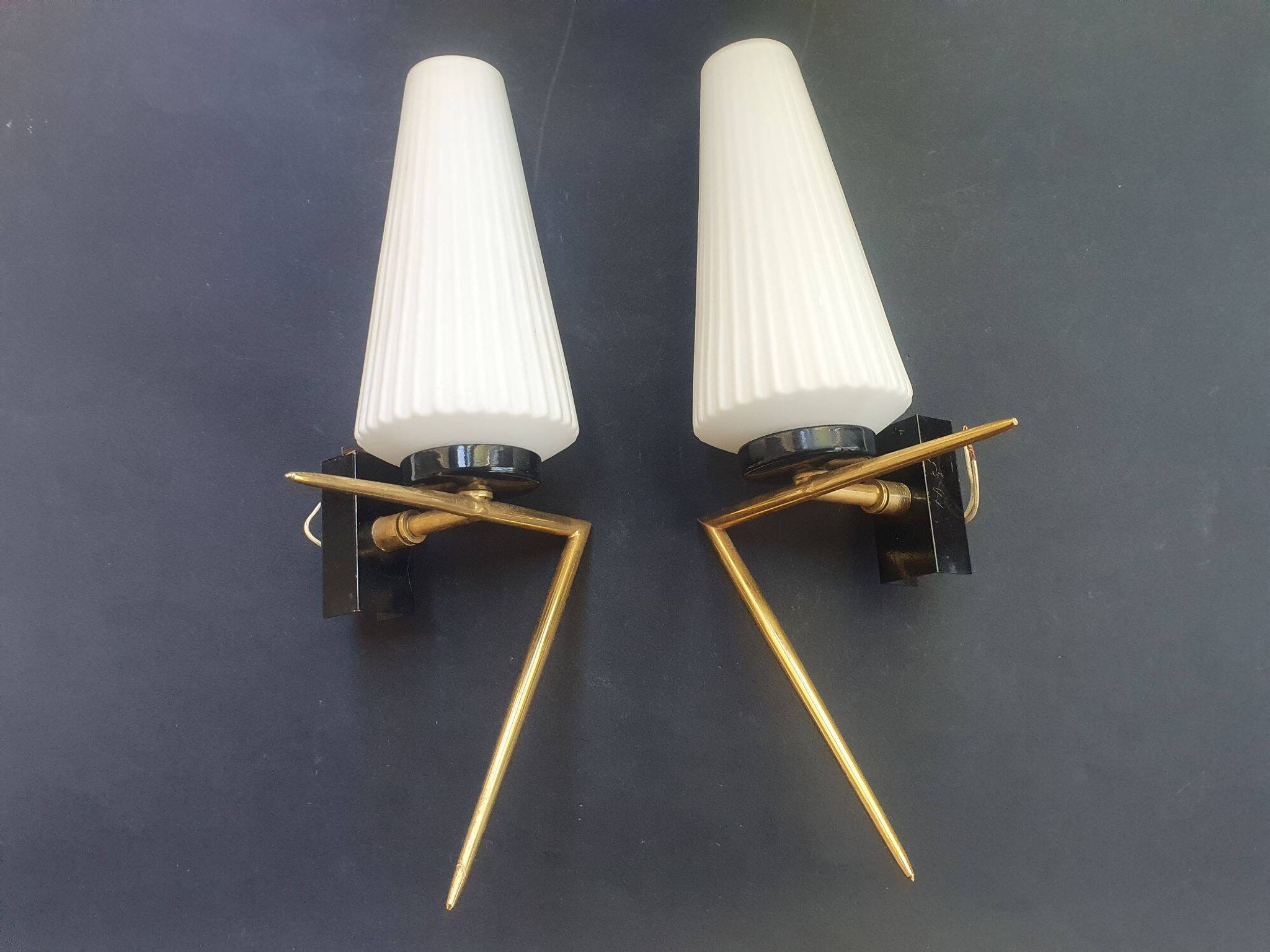Pair of antique gold wall sconces Arlus 1950s