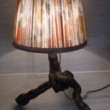 Brutalist lamp in vine stock and vintage rope or fabric lampshade
