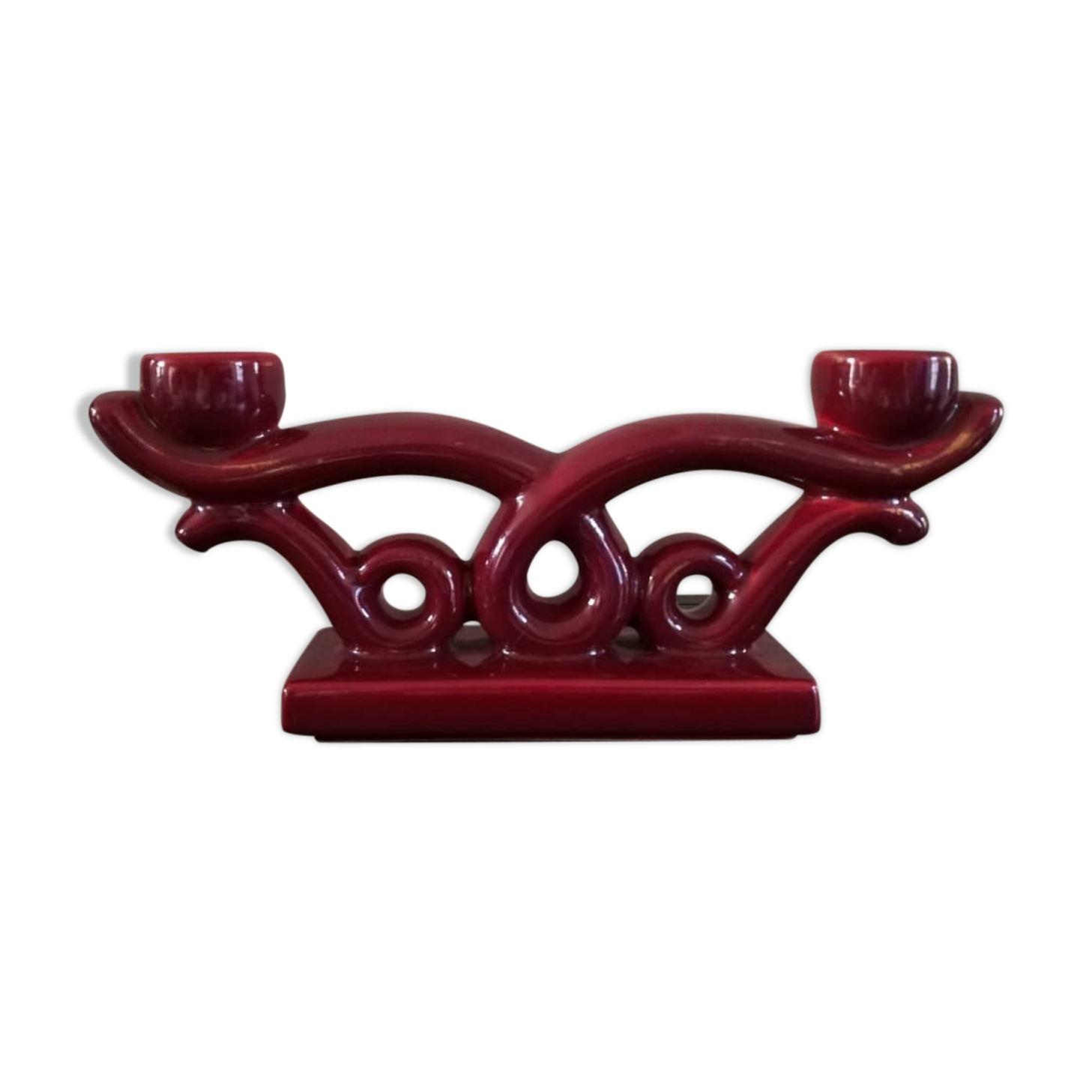 Two-spoke glazed ceramic chandelier